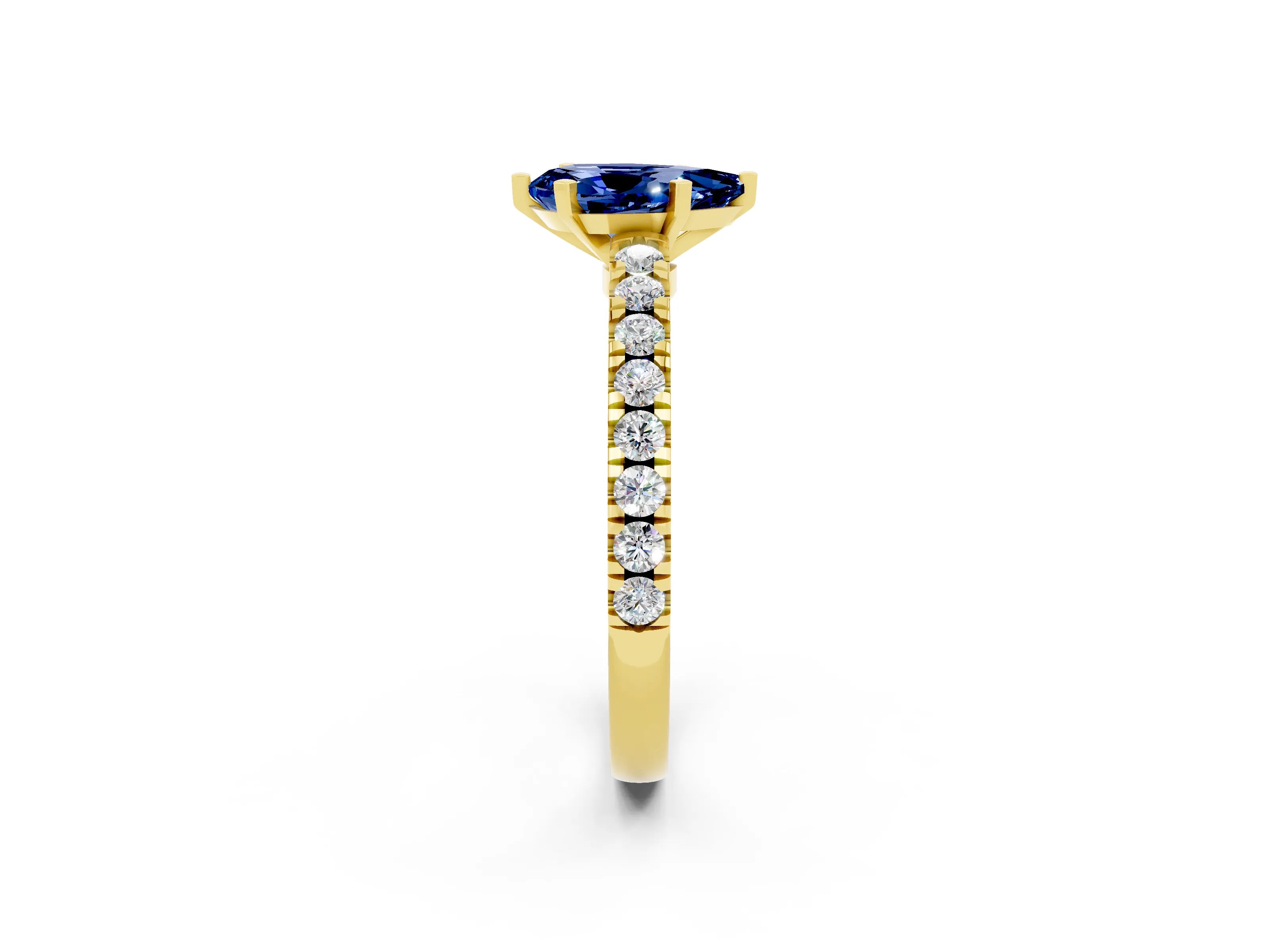 Yellow gold Pear Cut Solitaire Diamond with Pavé Band and Four-Prong Setting_2