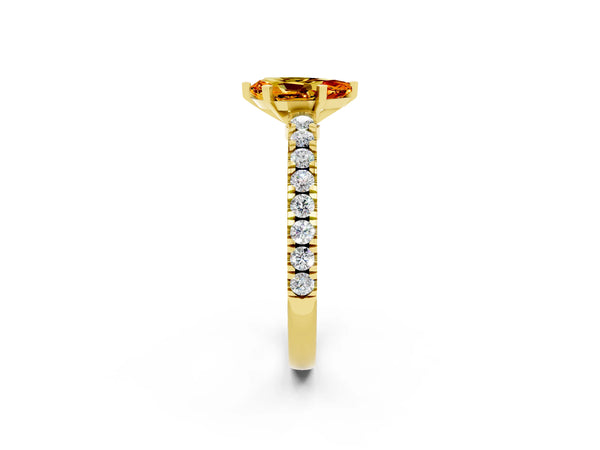 Yellow gold Pear Cut Solitaire Citrine with Pavé Band and Four-Prong Setting