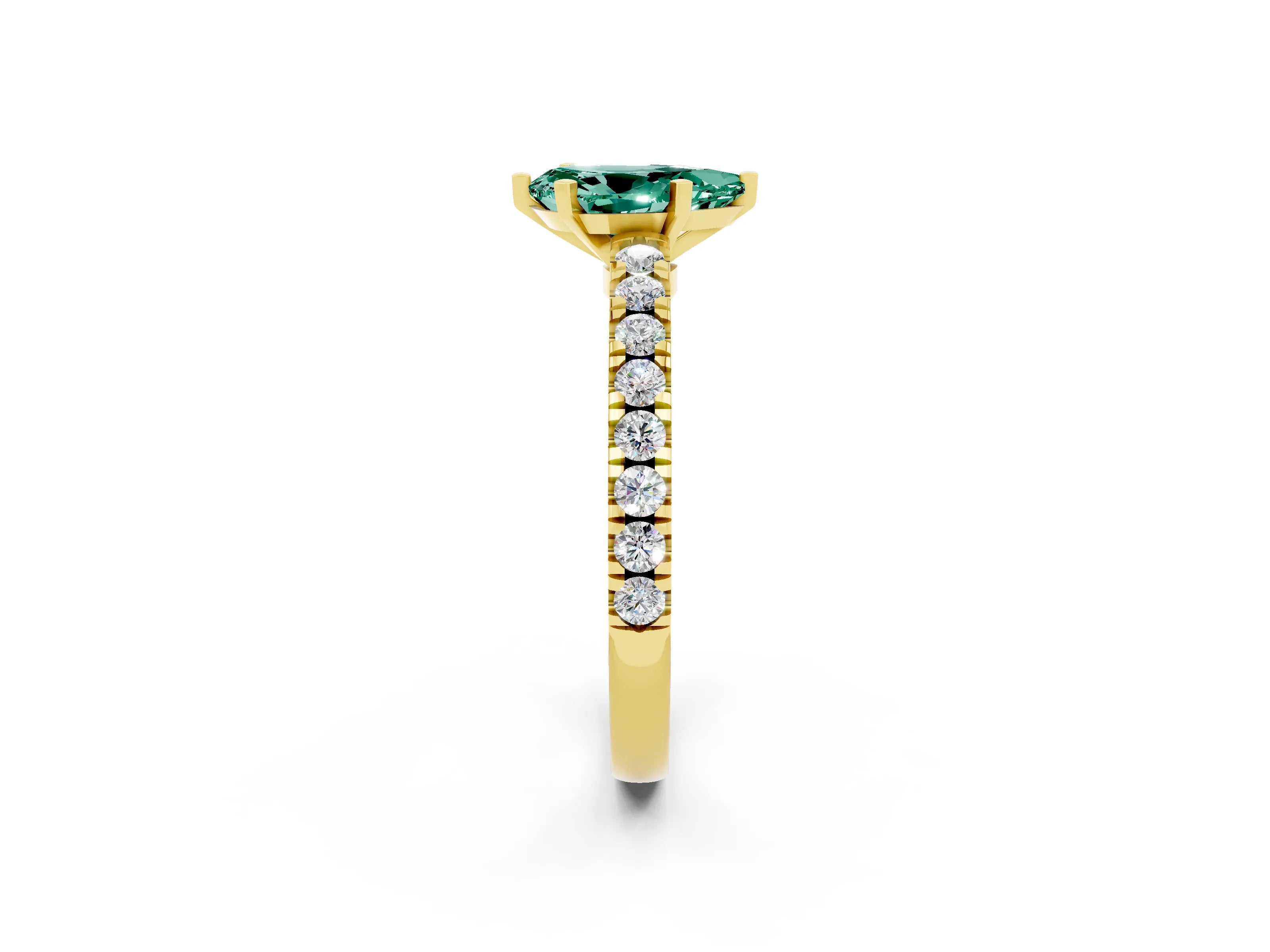 Yellow gold Pear Cut Solitaire Diamond with Pavé Band and Four-Prong Setting_2