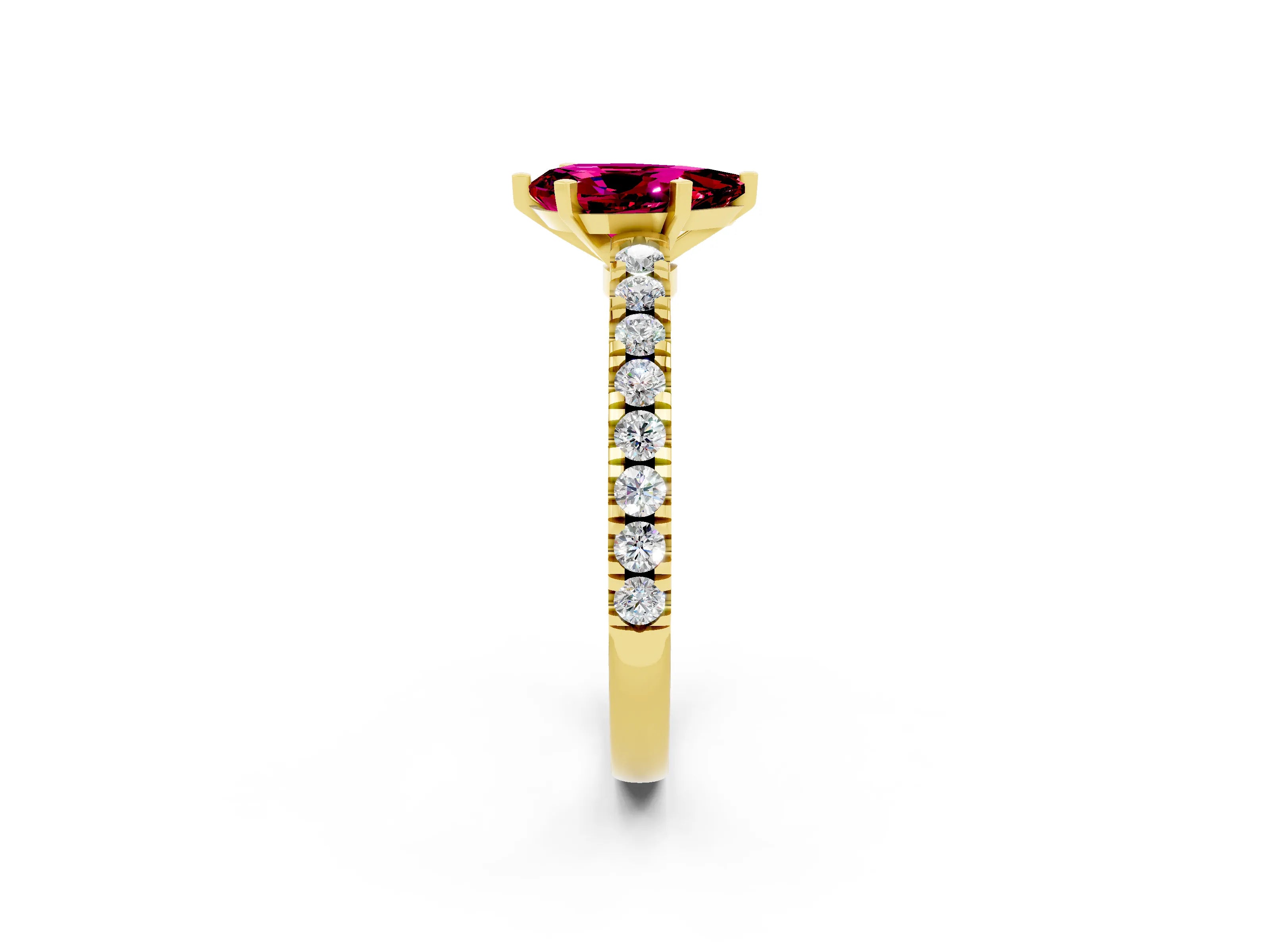 Yellow gold Pear Cut Solitaire Diamond with Pavé Band and Four-Prong Setting_2