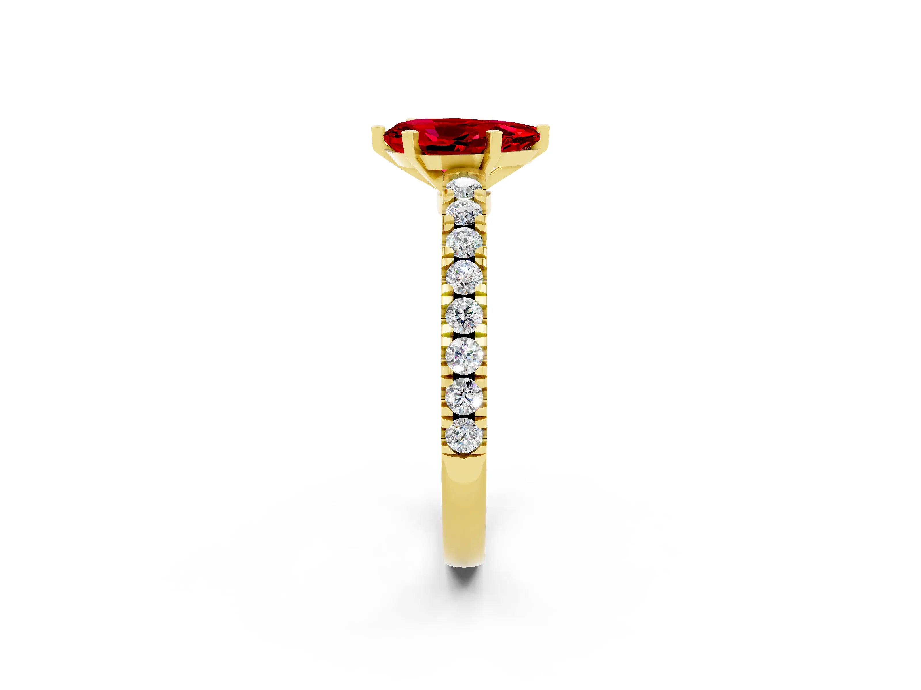 Yellow gold Pear Cut Solitaire Diamond with Pavé Band and Four-Prong Setting_2