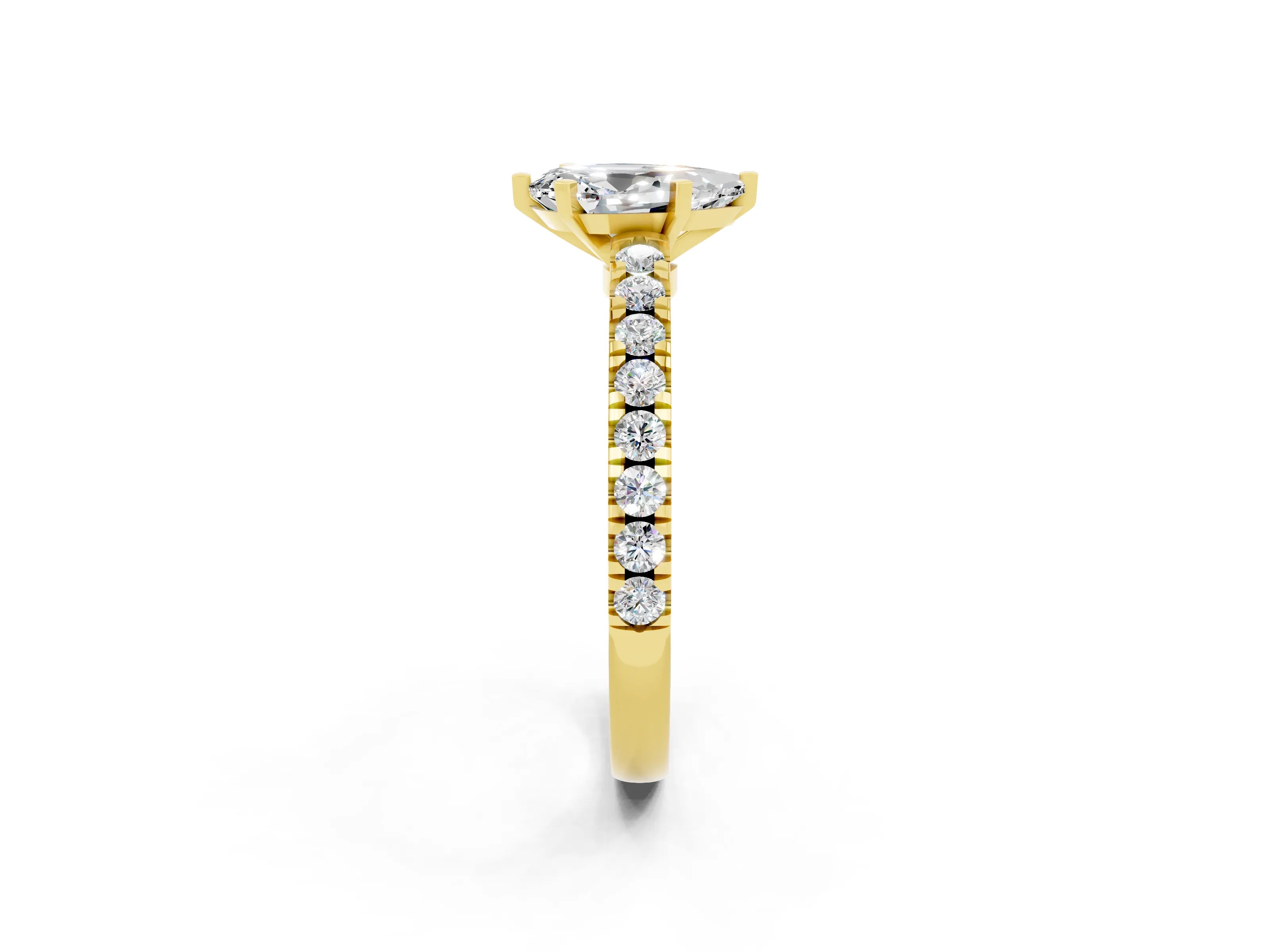 Yellow gold Pear Cut Solitaire Diamond with Pavé Band and Four-Prong Setting_2