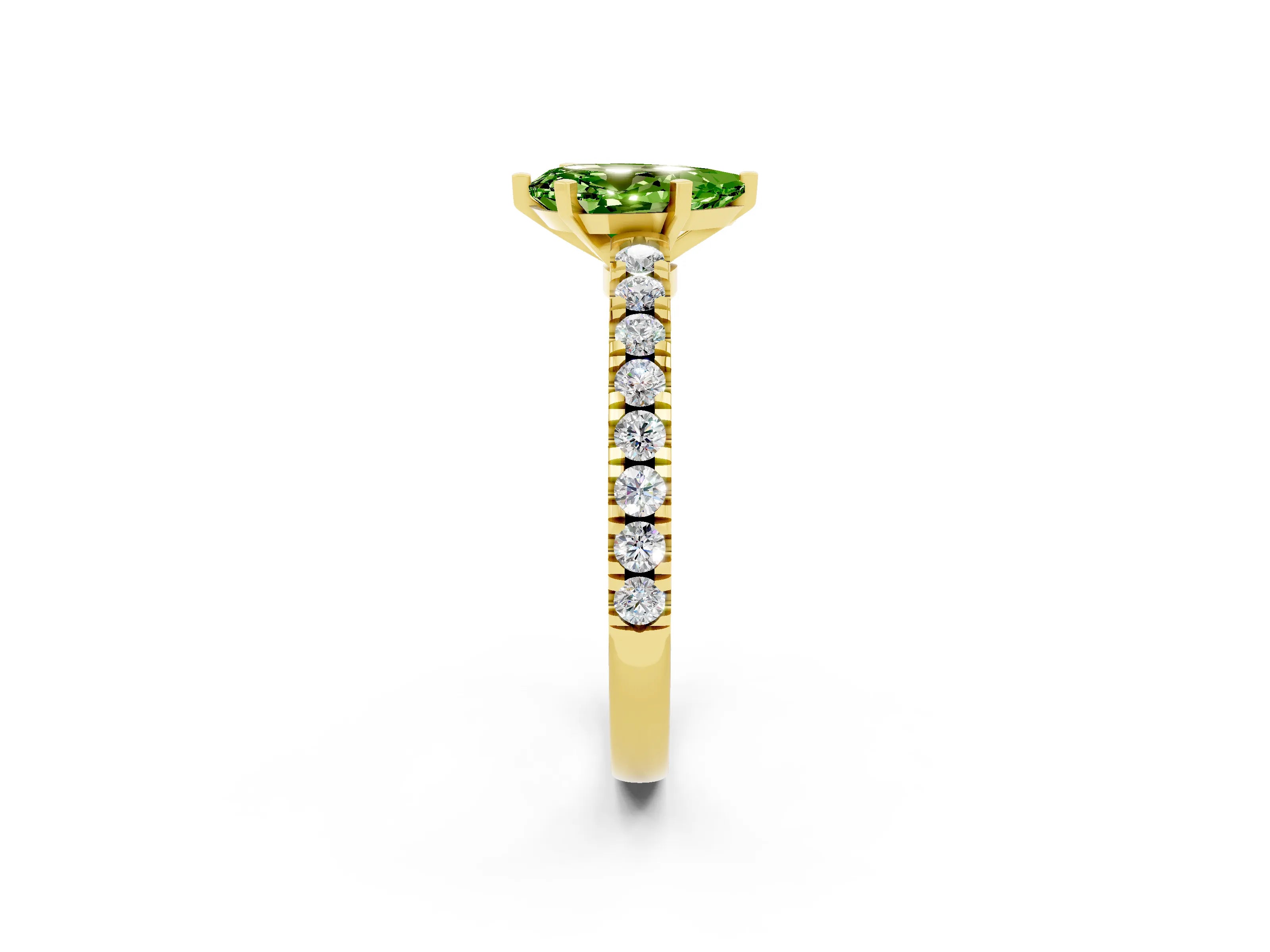 Yellow gold Pear Cut Solitaire Diamond with Pavé Band and Four-Prong Setting_2