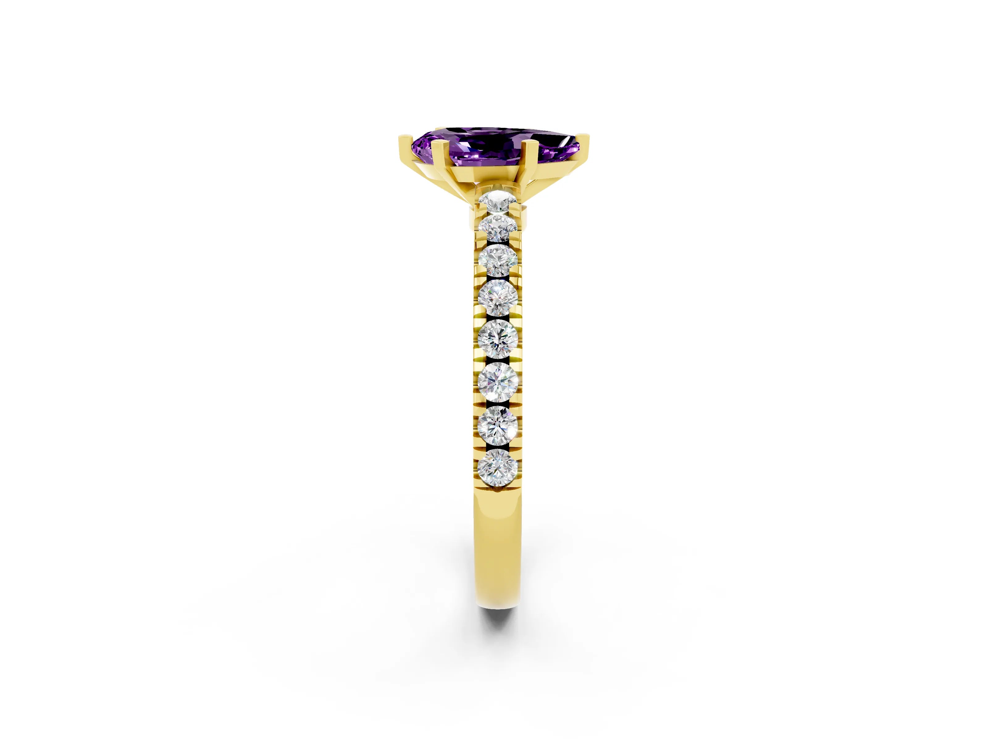 Yellow gold Pear Cut Solitaire Diamond with Pavé Band and Four-Prong Setting_2