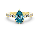 Yellow gold Pear Cut Solitaire Diamond with Pavé Band and Four-Prong Setting