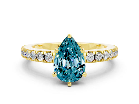 Yellow gold Pear Cut Solitaire Diamond with Pavé Band and Four-Prong Setting