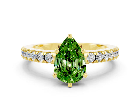 Yellow gold Pear Cut Solitaire Diamond with Pavé Band and Four-Prong Setting