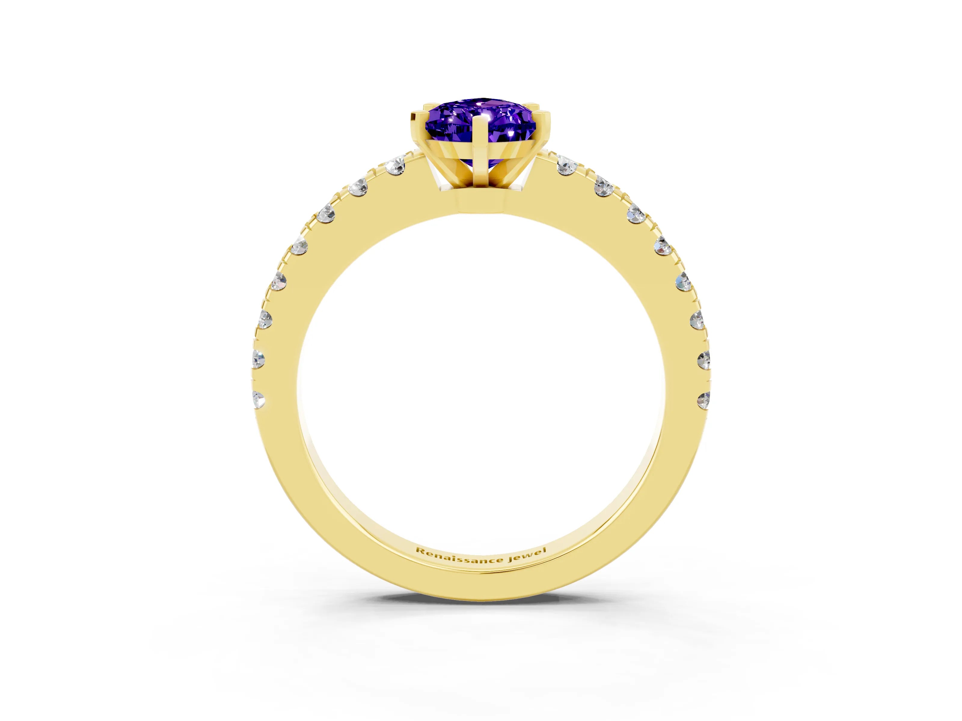 Yellow gold Pear Cut Solitaire Diamond with Pavé Band and Four-Prong Setting_3