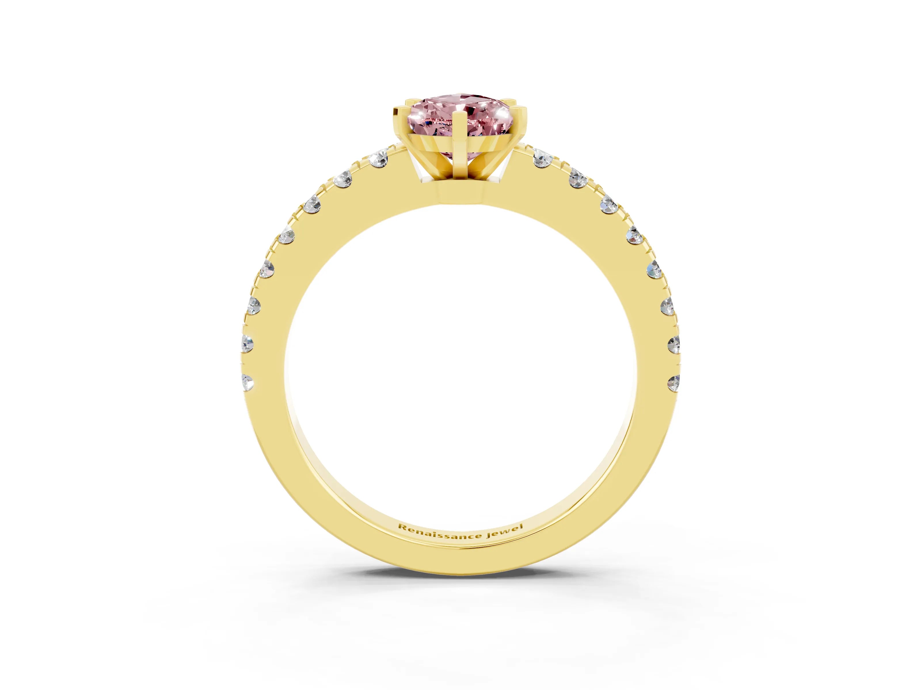 Yellow gold Pear Cut Solitaire Diamond with Pavé Band and Four-Prong Setting_3