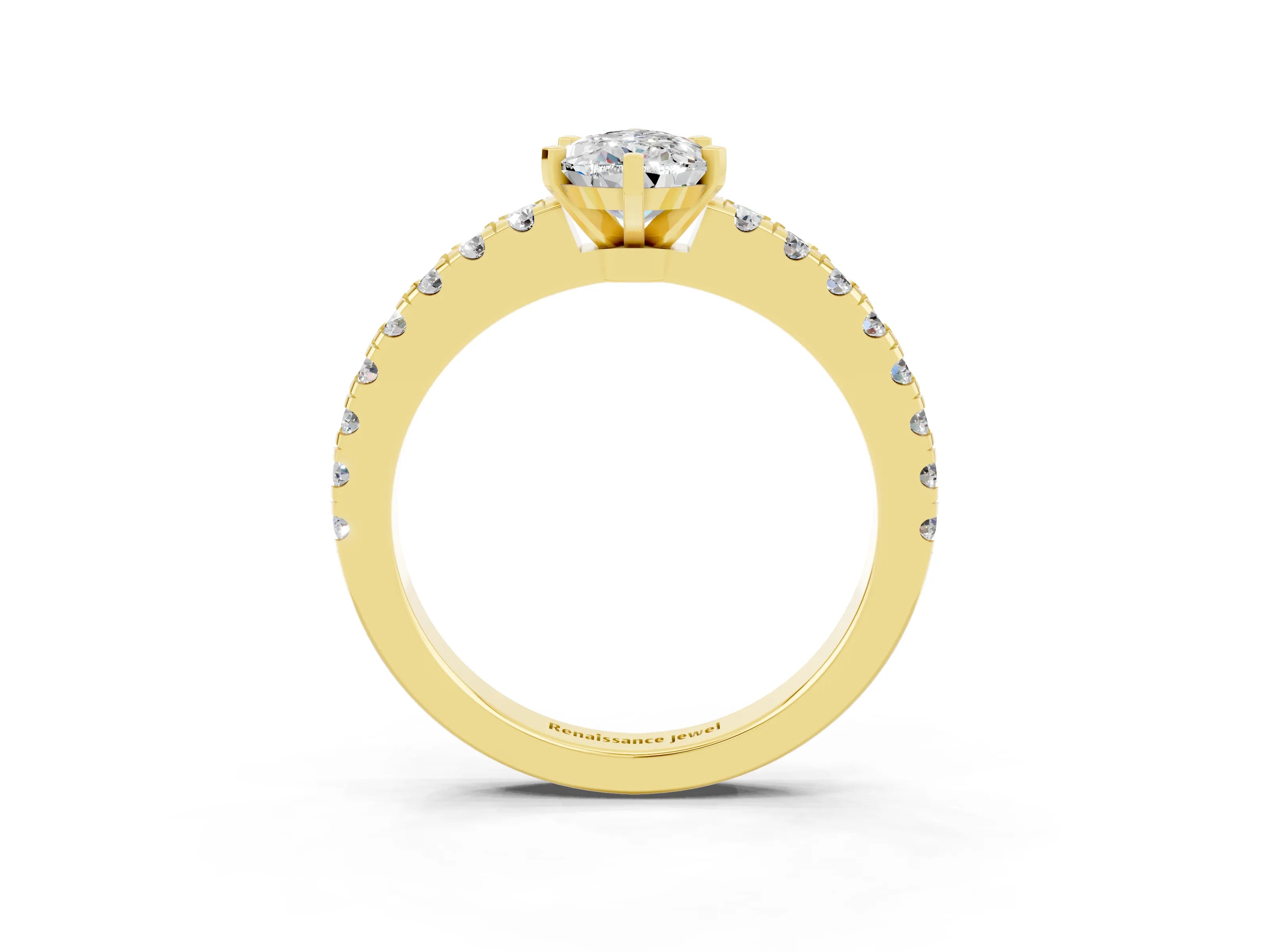 Yellow gold Pear Cut Solitaire Diamond with Pavé Band and Four-Prong Setting_3