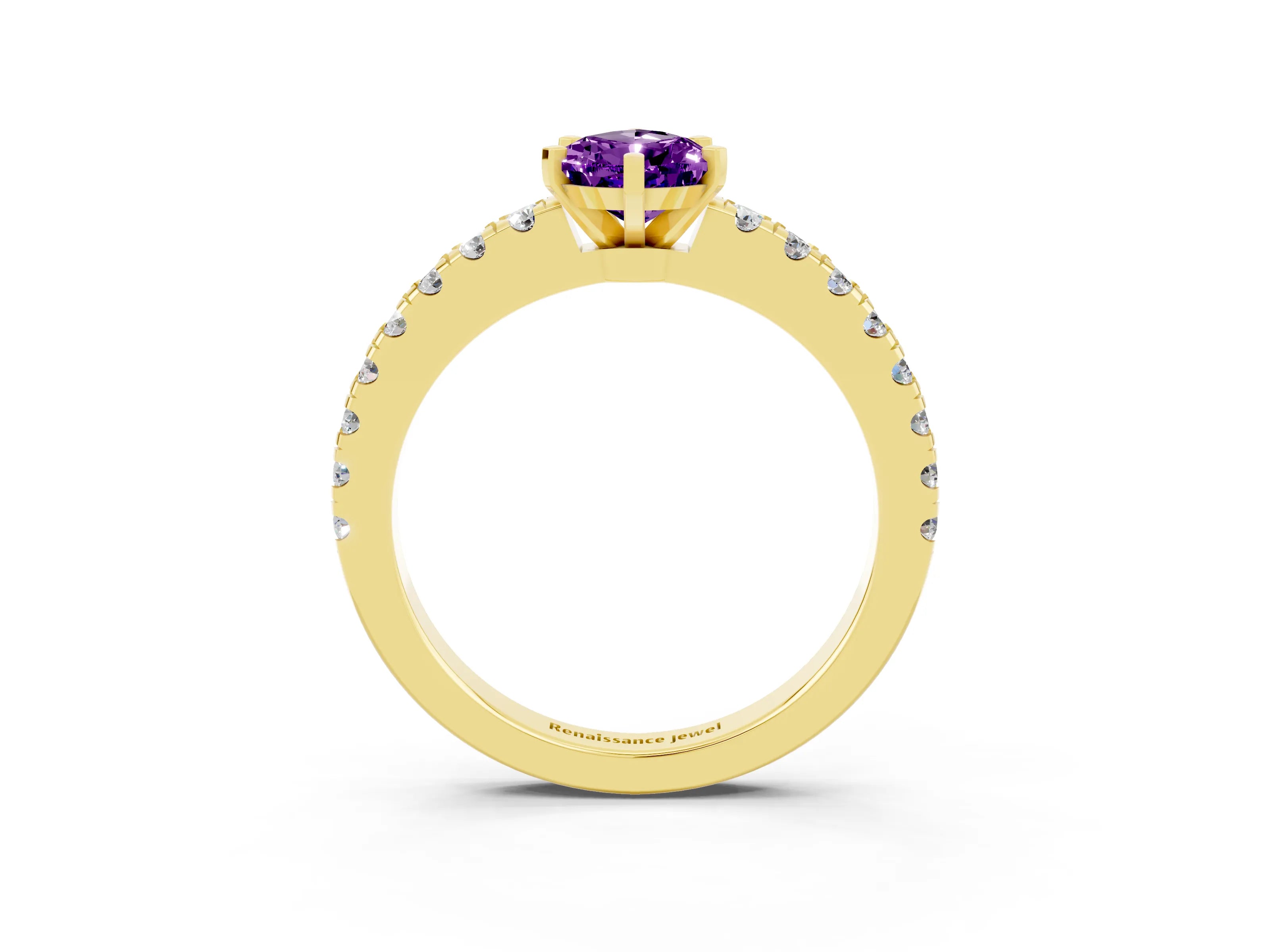 Yellow gold Pear Cut Solitaire Diamond with Pavé Band and Four-Prong Setting_3