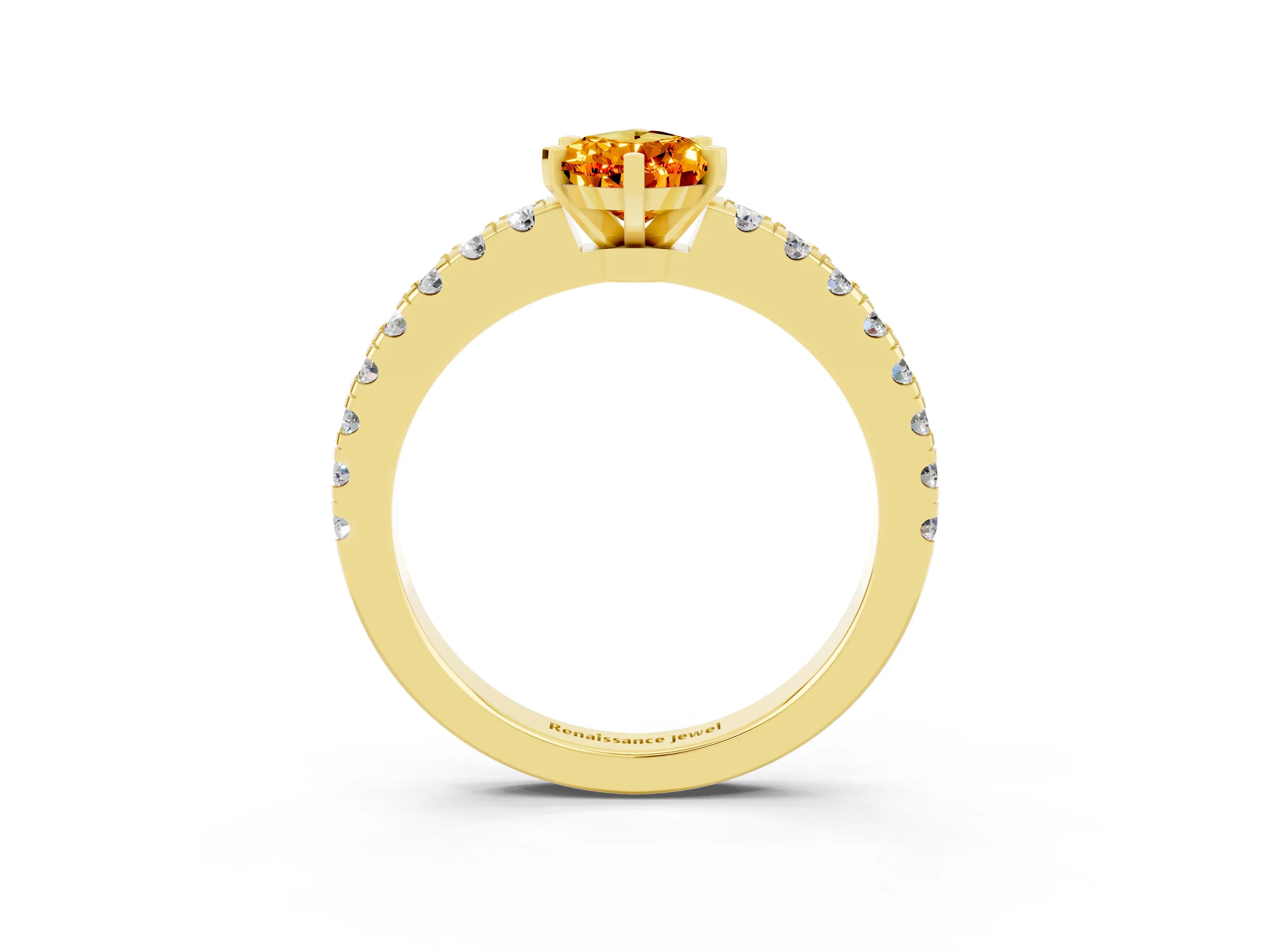 Yellow gold Pear Cut Solitaire Diamond with Pavé Band and Four-Prong Setting_3