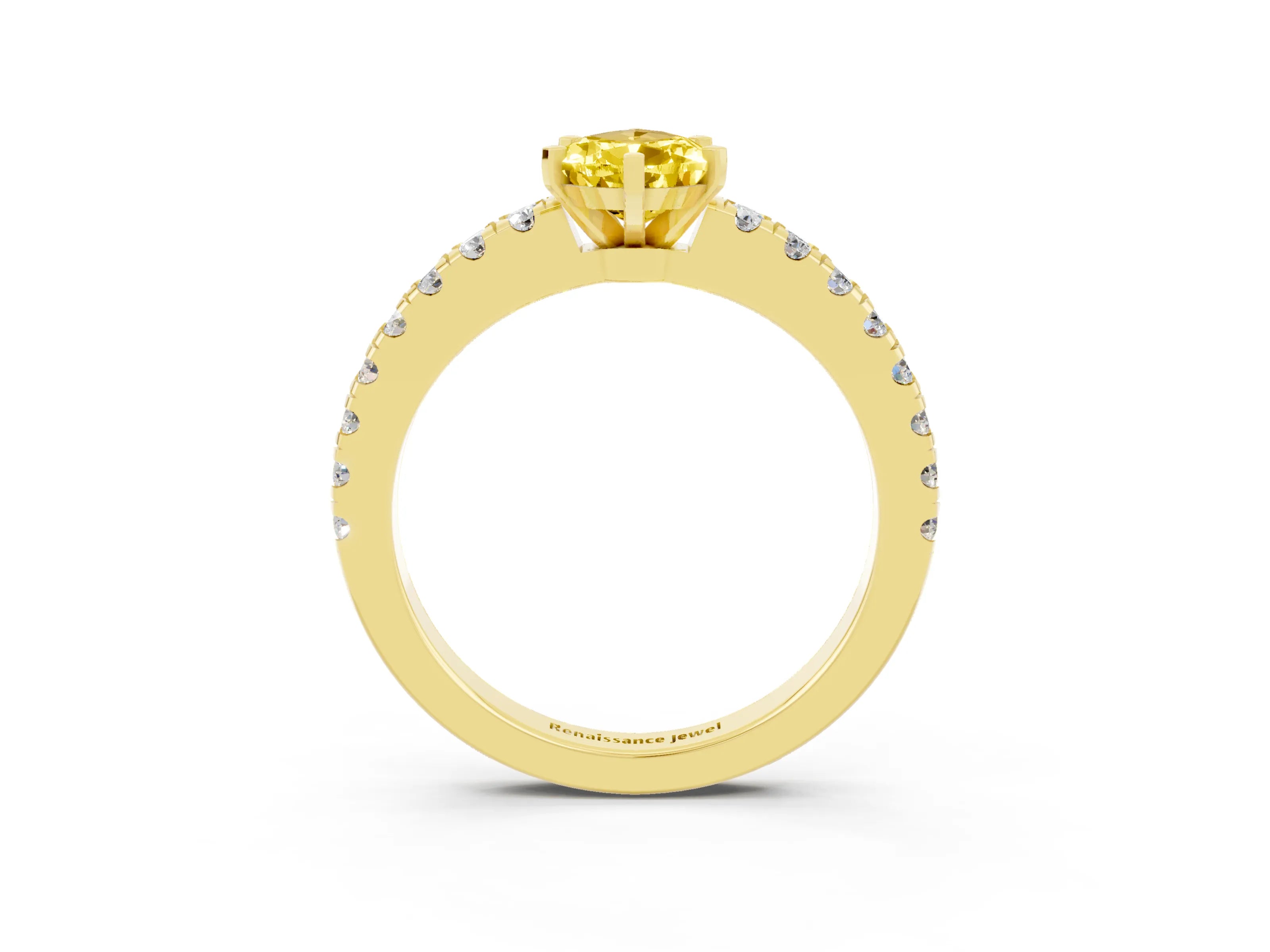 Yellow gold Pear Cut Solitaire Diamond with Pavé Band and Four-Prong Setting_3