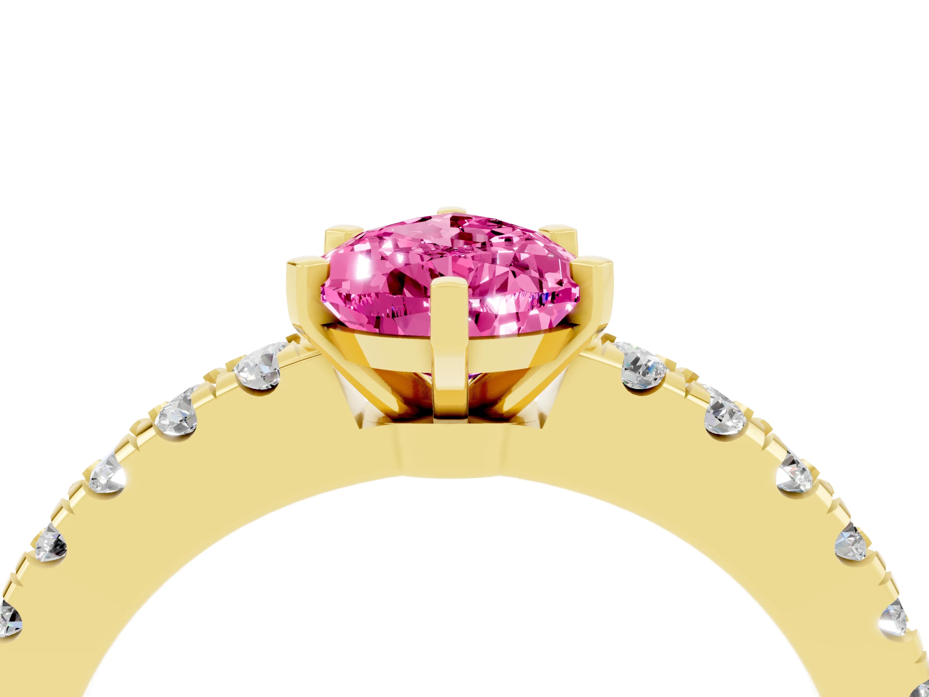 Yellow gold Pear Cut Solitaire Diamond with Pavé Band and Four-Prong Setting_4