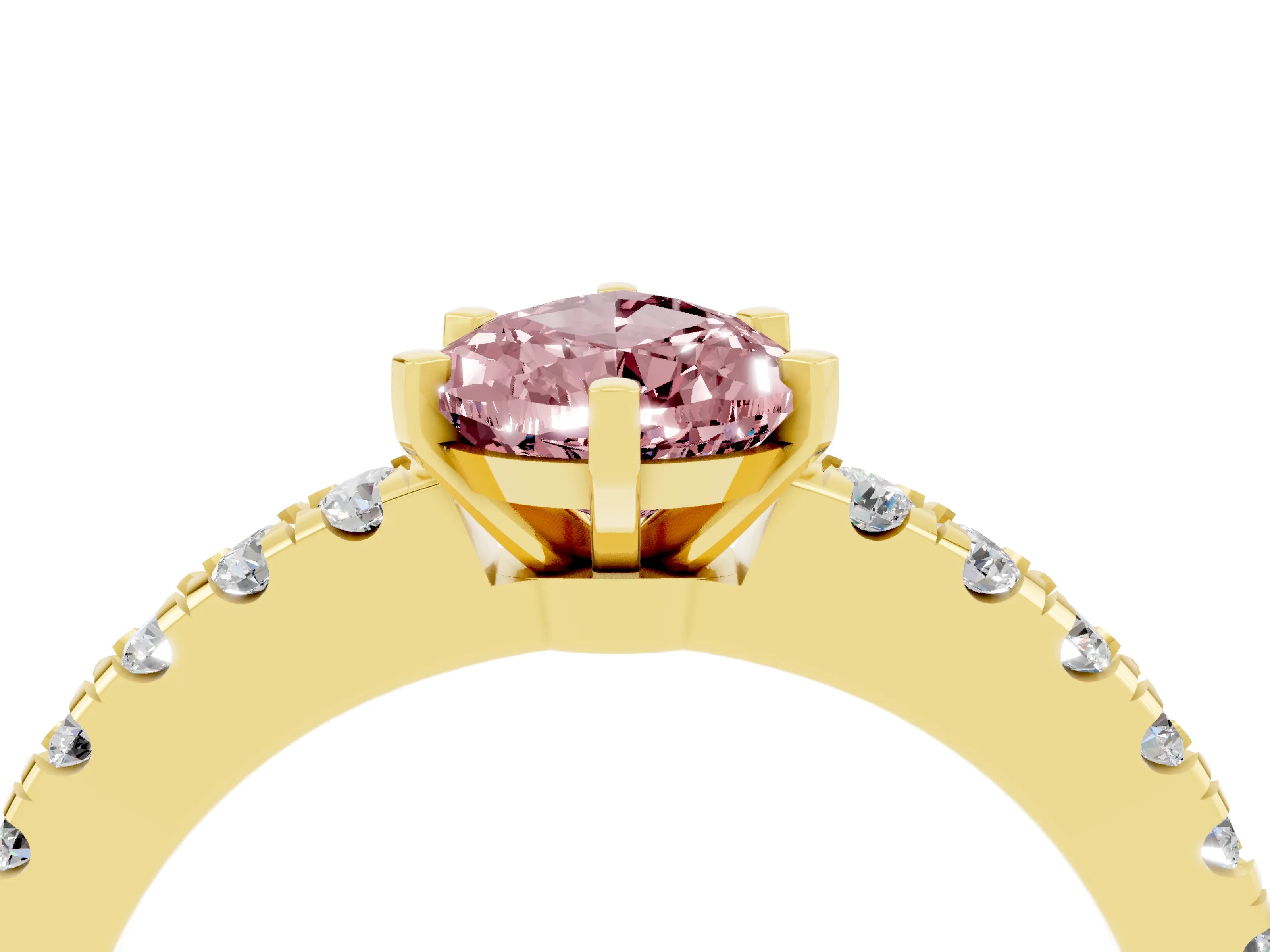 Yellow gold Pear Cut Solitaire Diamond with Pavé Band and Four-Prong Setting_4