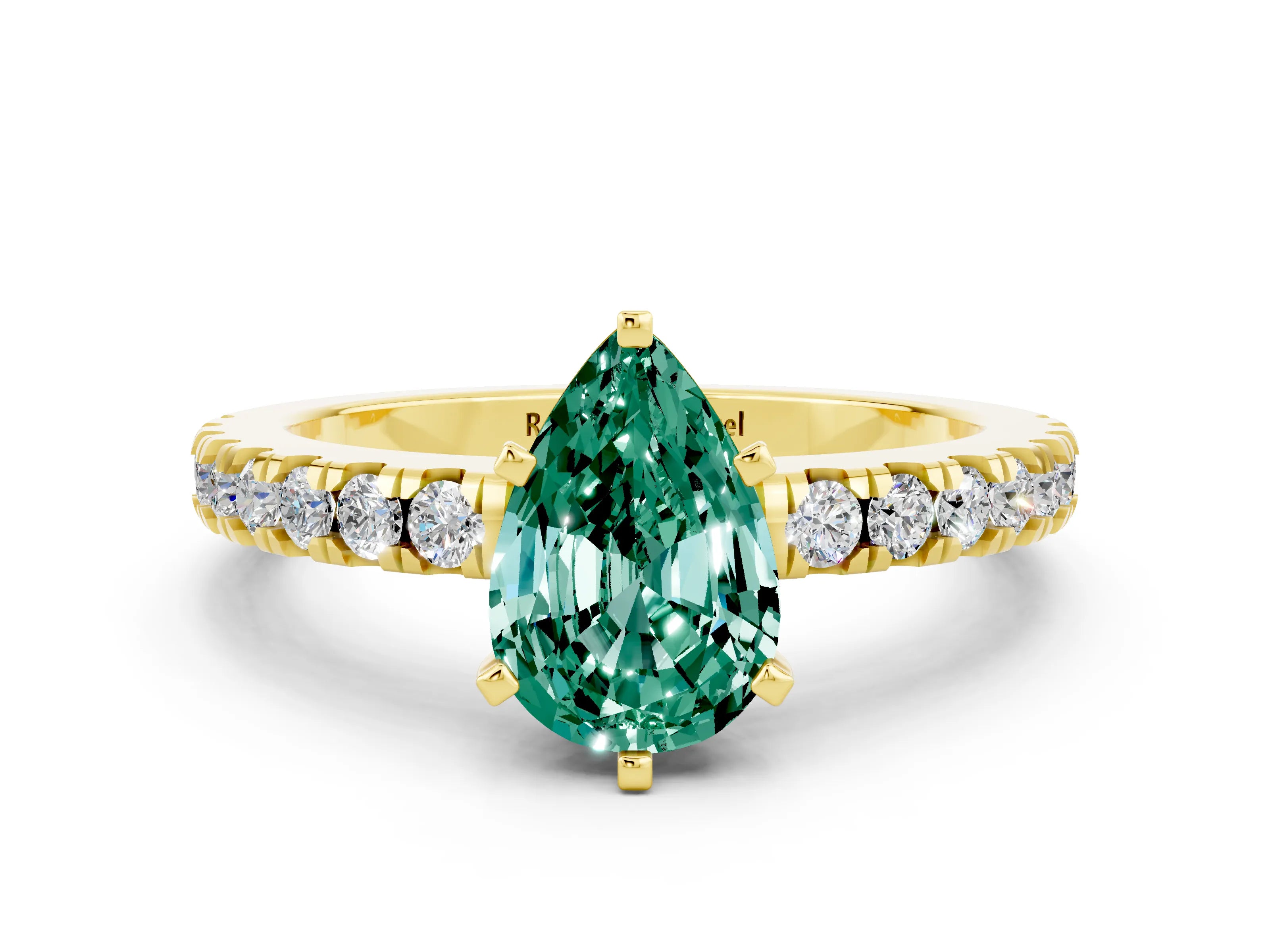 Yellow gold Pear Cut Solitaire Diamond with Pavé Band and Four-Prong Setting