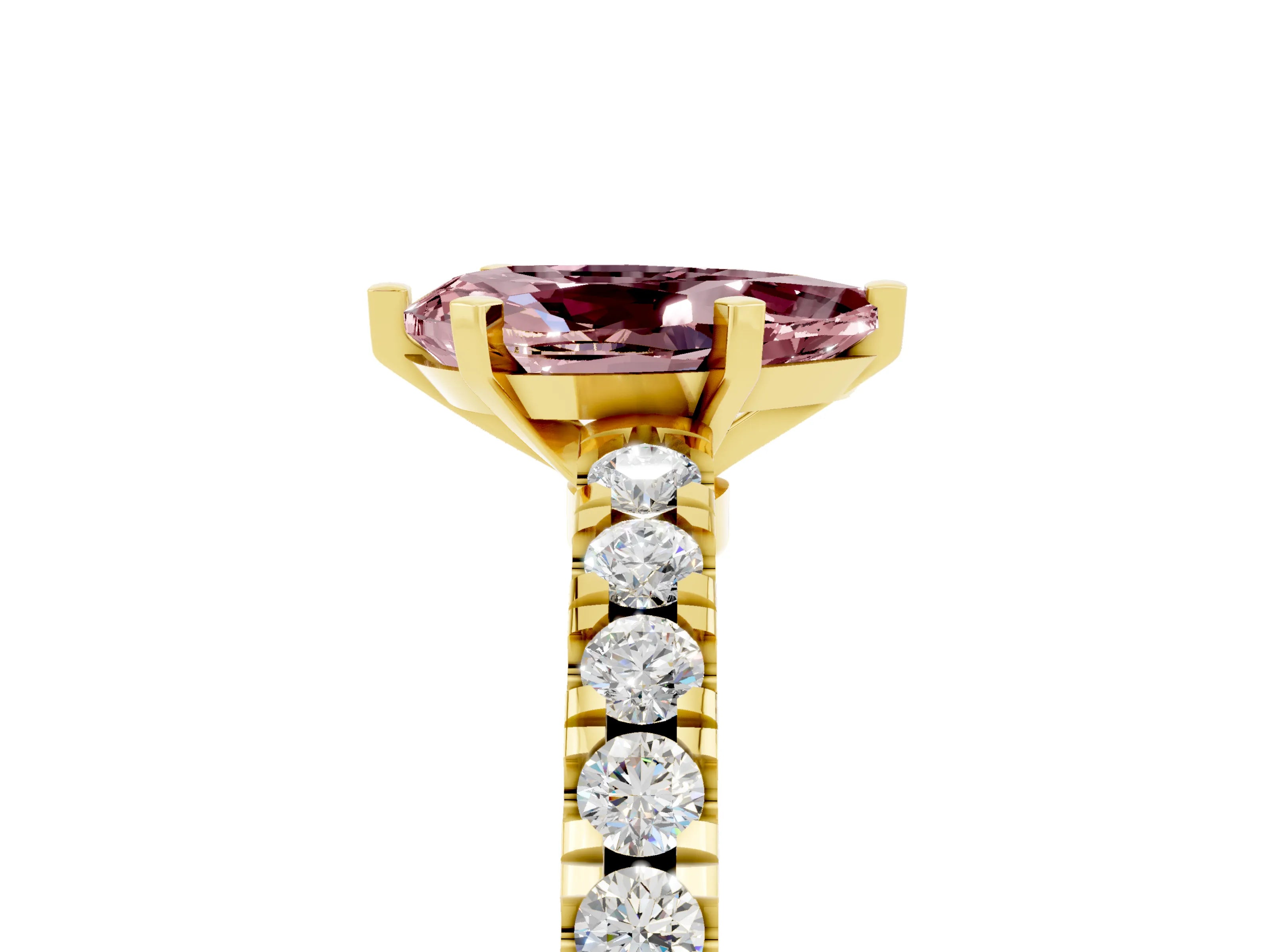 Yellow gold Pear Cut Solitaire Diamond with Pavé Band and Four-Prong Setting_5