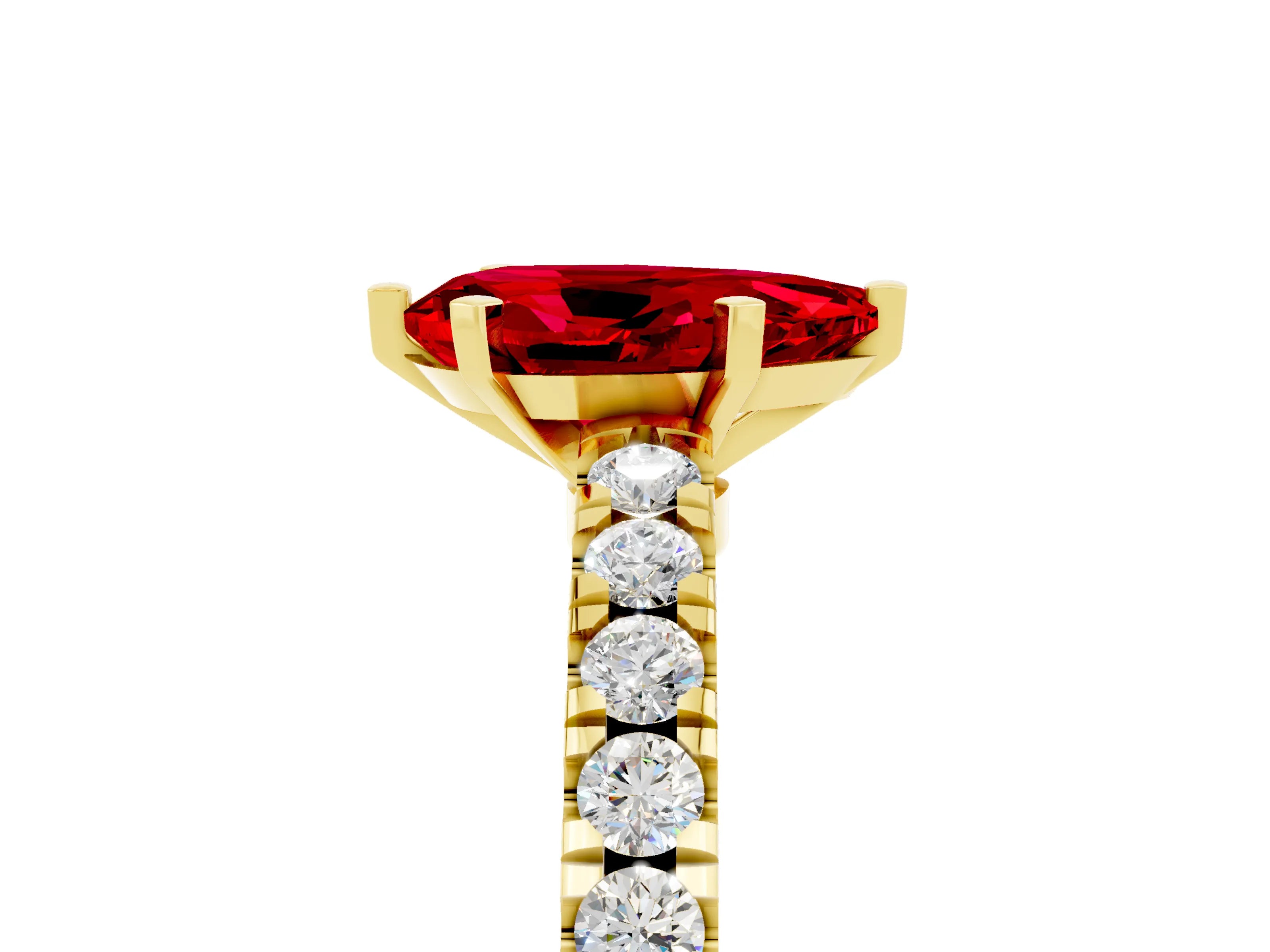Yellow gold Pear Cut Solitaire Diamond with Pavé Band and Four-Prong Setting_5