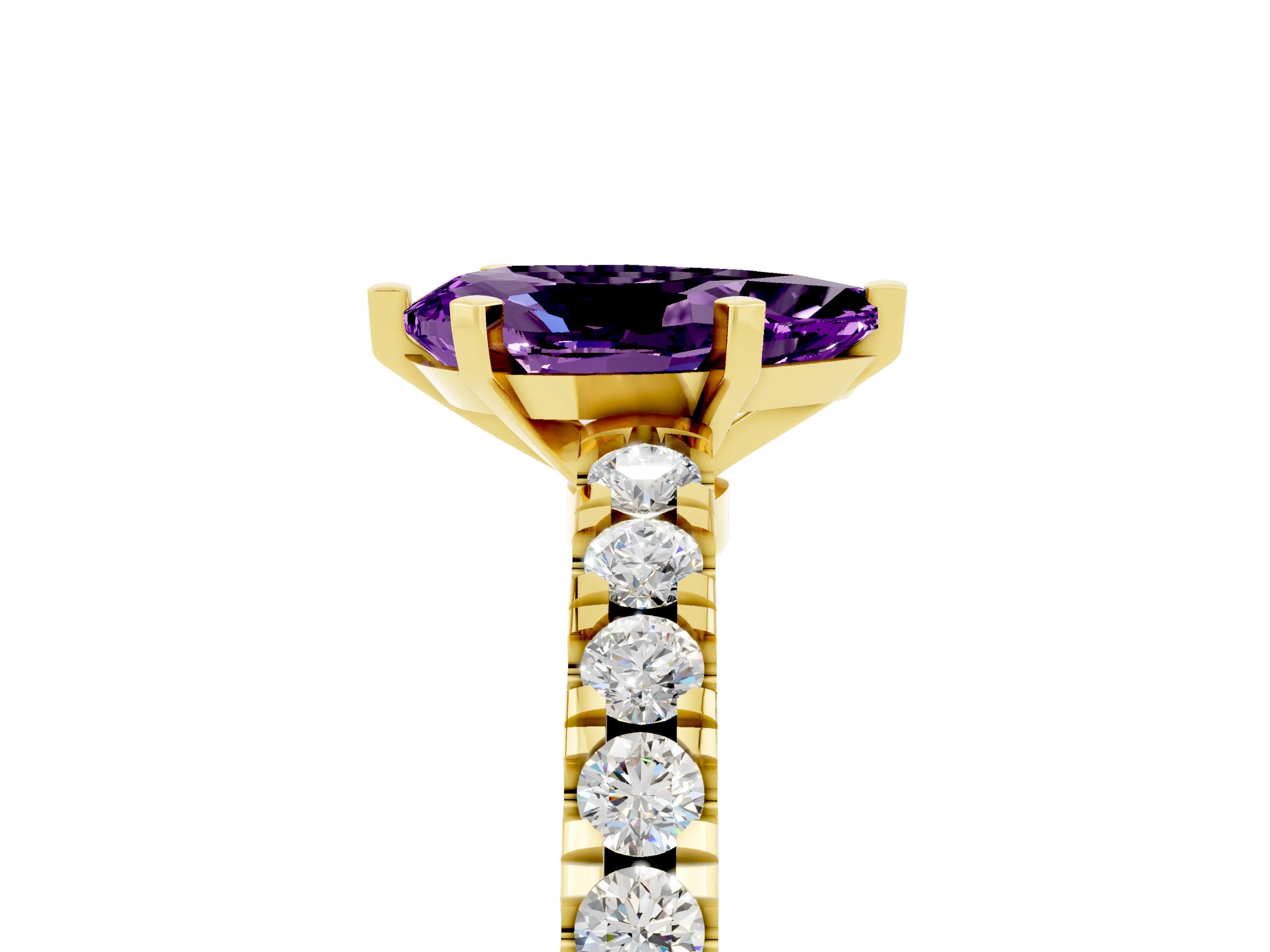 Yellow gold Pear Cut Solitaire Diamond with Pavé Band and Four-Prong Setting_5