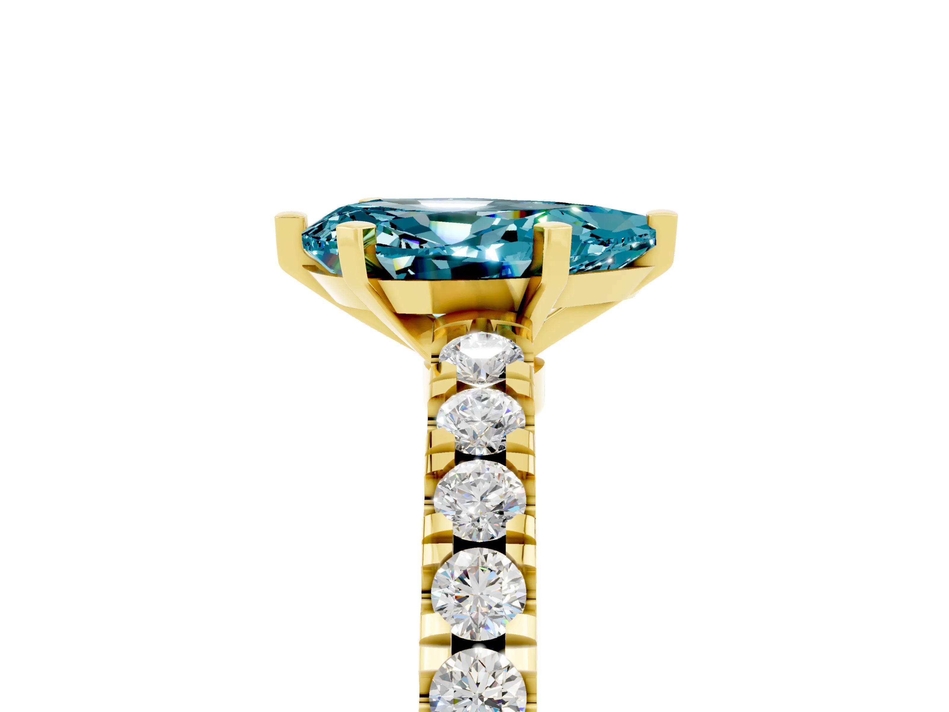 Yellow gold Pear Cut Solitaire Diamond with Pavé Band and Four-Prong Setting_5