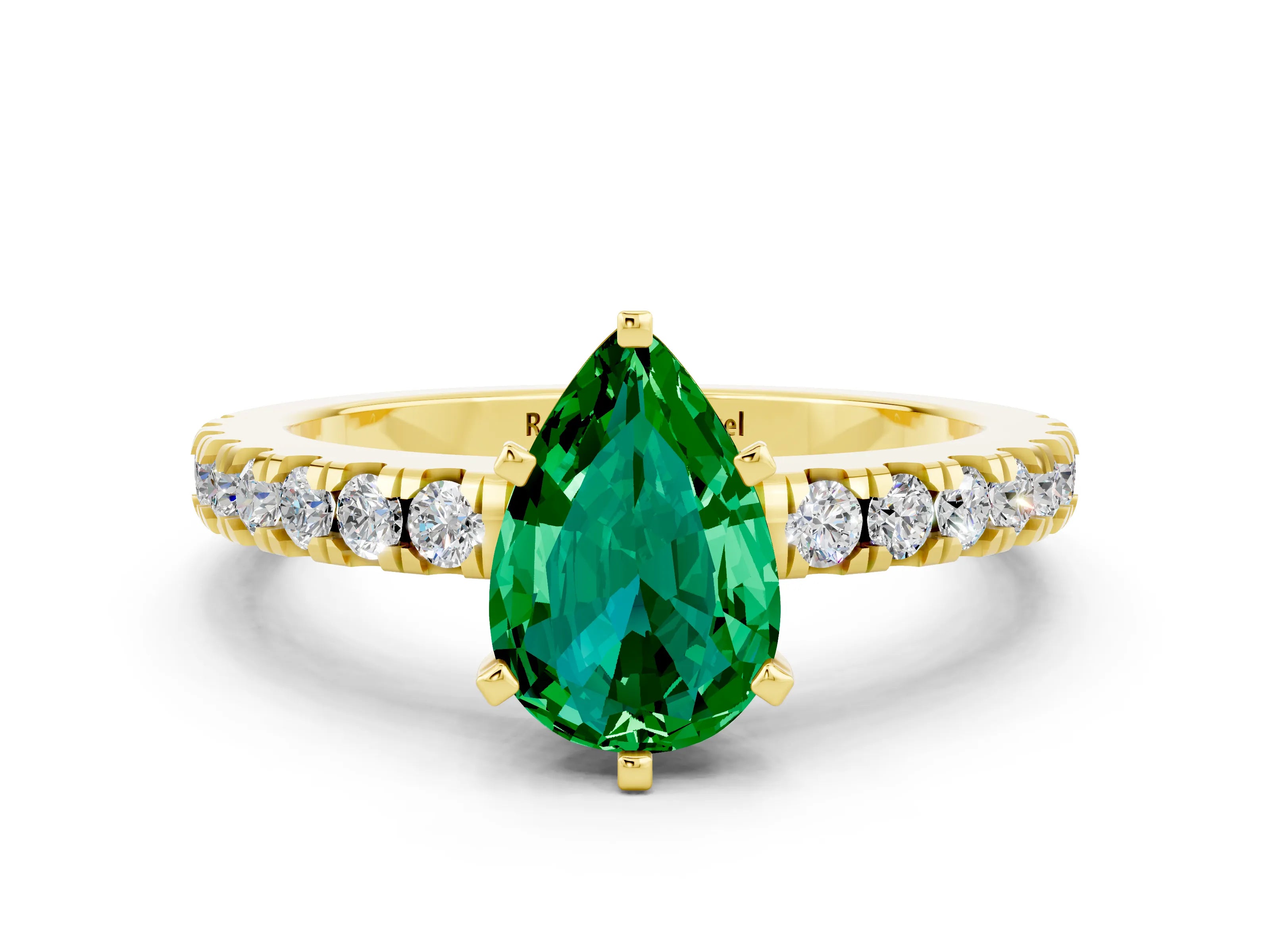 Yellow gold Pear Cut Solitaire Diamond with Pavé Band and Four-Prong Setting