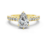 Yellow gold Pear Cut Solitaire Diamond with Pavé Band and Four-Prong Setting