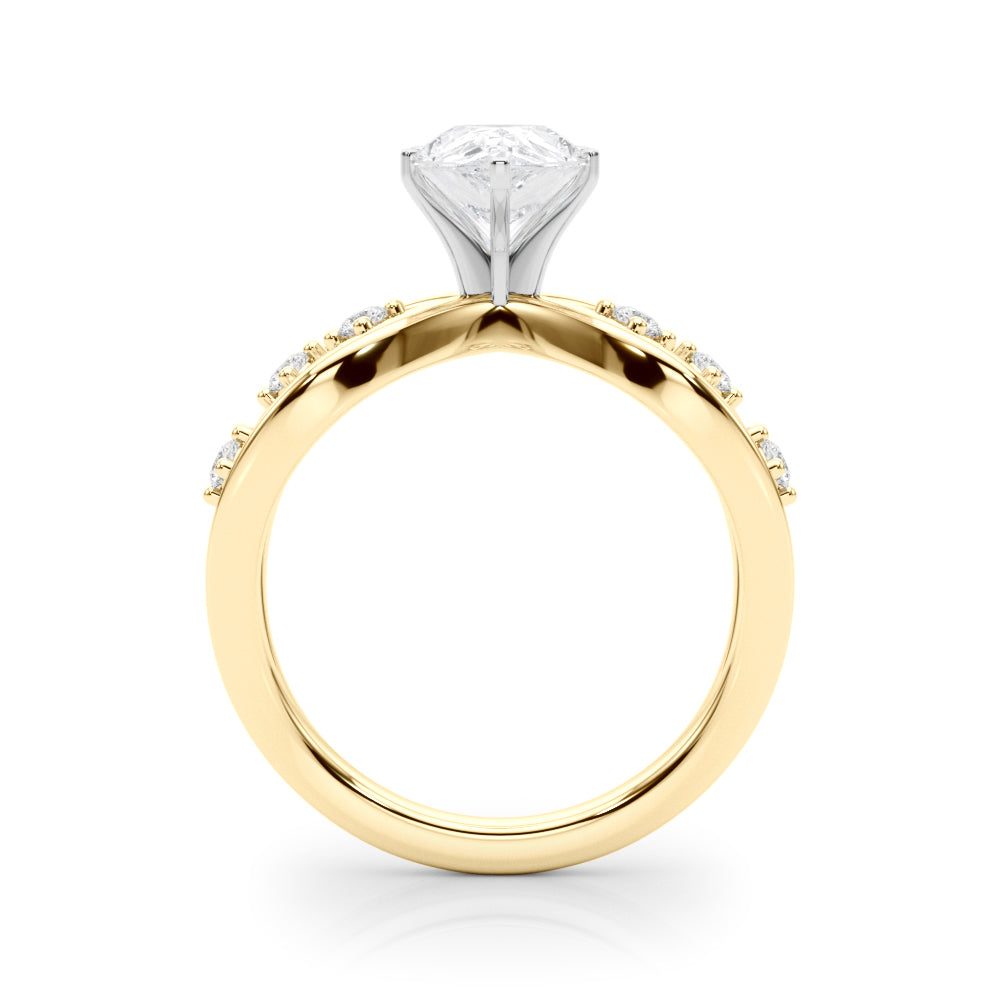 Yellow gold Pear Cut Solitaire Diamond with Side Stones on Criss-Cross Band and Four-Prong Setting 2