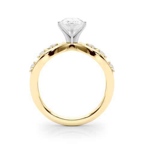 Yellow gold Pear Cut Solitaire Diamond with Side Stones on Criss-Cross Band and Four-Prong Setting 2