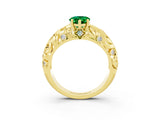 Yellow gold Pear Cut Solitaire Emerald Leaf-Inspired Vine Band Ring with Prong Setting_3