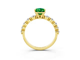 Yellow gold Pear Cut Solitaire Emerald Ring with Pave Band and Four-Prong Setting_3