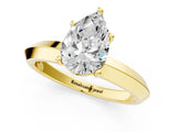 Yellow gold Pear Cut Solitaire Engagement Ring with Flat Band and Four-Prong Setting 1