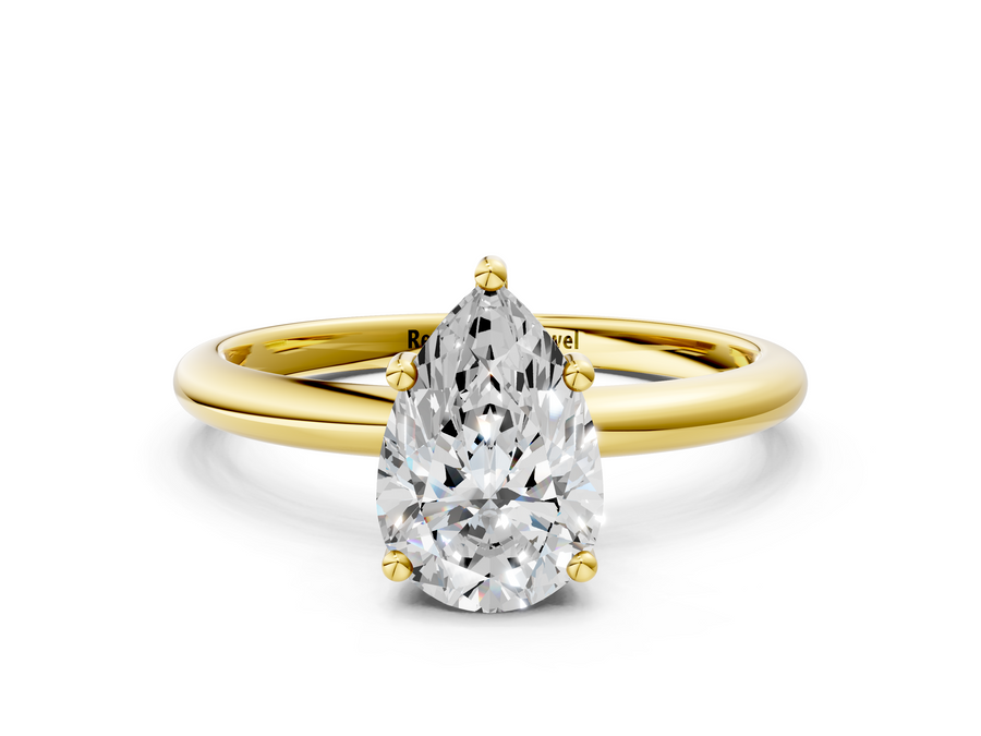 Yellow gold Pear Cut Solitaire Engagement Ring with Four-Prong Setting and Classic Band