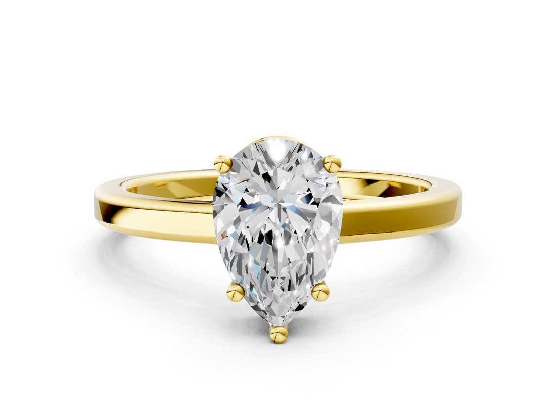 Yellow gold Pear Cut Solitaire Engagement Ring with Four-Prong Setting on a Classic Band_40