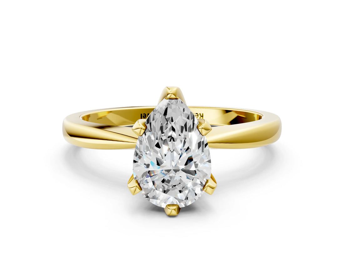 Yellow gold Pear Cut Solitaire Engagement Ring with Six-Prong Setting and Tapered Band_7