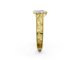 Yellow gold Pear Cut Solitaire Engraved Band with Four-Prong Setting_64