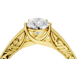 Yellow gold Pear Cut Solitaire Engraved Band with Four-Prong Setting_66