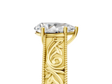 Yellow gold Pear Cut Solitaire Engraved Band with Four-Prong Setting_67