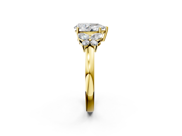 Yellow gold Pear Cut Solitaire Floral Diamond Ring with Four-Prong Setting