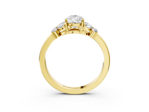 Yellow gold Pear Cut Solitaire Floral Diamond Ring with Four-Prong Setting