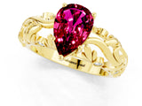 Yellow gold Pear Cut Solitaire Garnet Leaf-Inspired Vine Band Ring with Prong Setting_1