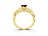 Yellow gold Pear Cut Solitaire Garnet Leaf-Inspired Vine Band Ring with Prong Setting_3
