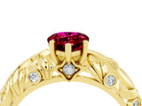 Yellow gold Pear Cut Solitaire Garnet Leaf-Inspired Vine Band Ring with Prong Setting_4