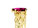 Yellow gold Pear Cut Solitaire Garnet Leaf-Inspired Vine Band Ring with Prong Setting_5