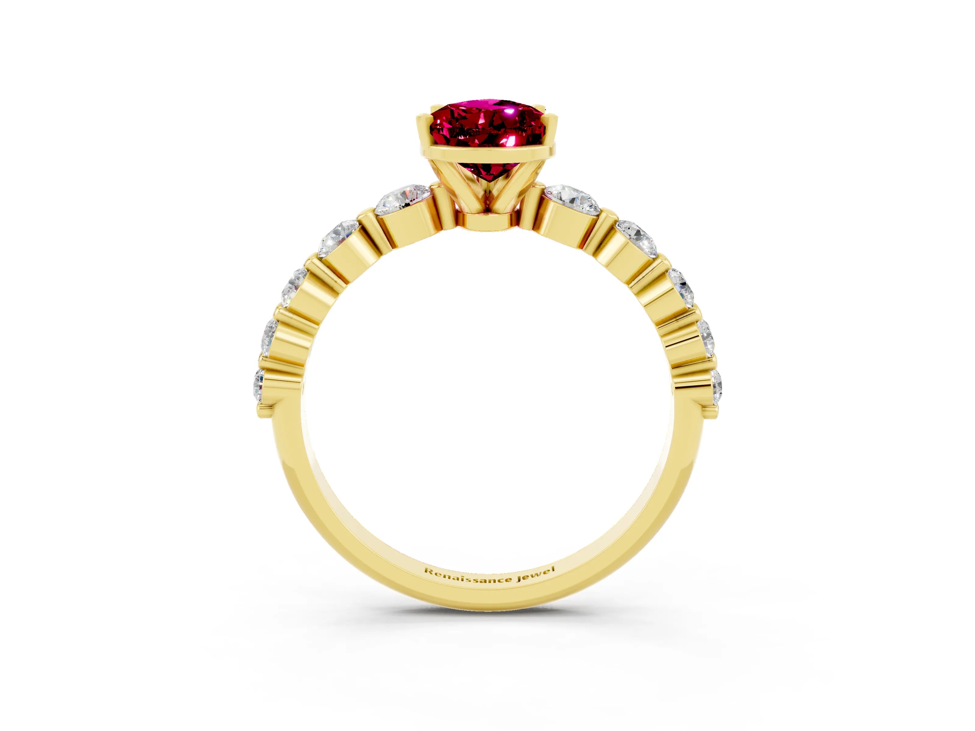 Yellow gold Pear Cut Solitaire Garnet Ring with Pave Band and Four-Prong Setting_3