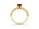 Yellow gold Pear Cut Solitaire Garnet Ring with Pave Band and Four-Prong Setting_3