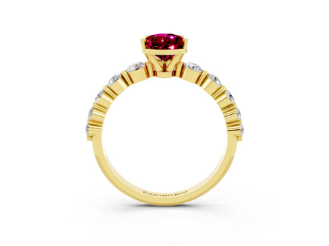 Yellow gold Pear Cut Solitaire Garnet Ring with Pave Band and Four-Prong Setting_3