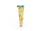 Yellow gold Pear Cut Solitaire Green Sapphire Leaf-Inspired Vine Band Ring with Prong Setting_2