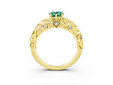 Yellow gold Pear Cut Solitaire Green Sapphire Leaf-Inspired Vine Band Ring with Prong Setting_3