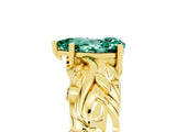 Yellow gold Pear Cut Solitaire Green Sapphire Leaf-Inspired Vine Band Ring with Prong Setting_5