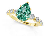 Yellow gold Pear Cut Solitaire Green Sapphire Ring with Pave Band and Four-Prong Setting_1